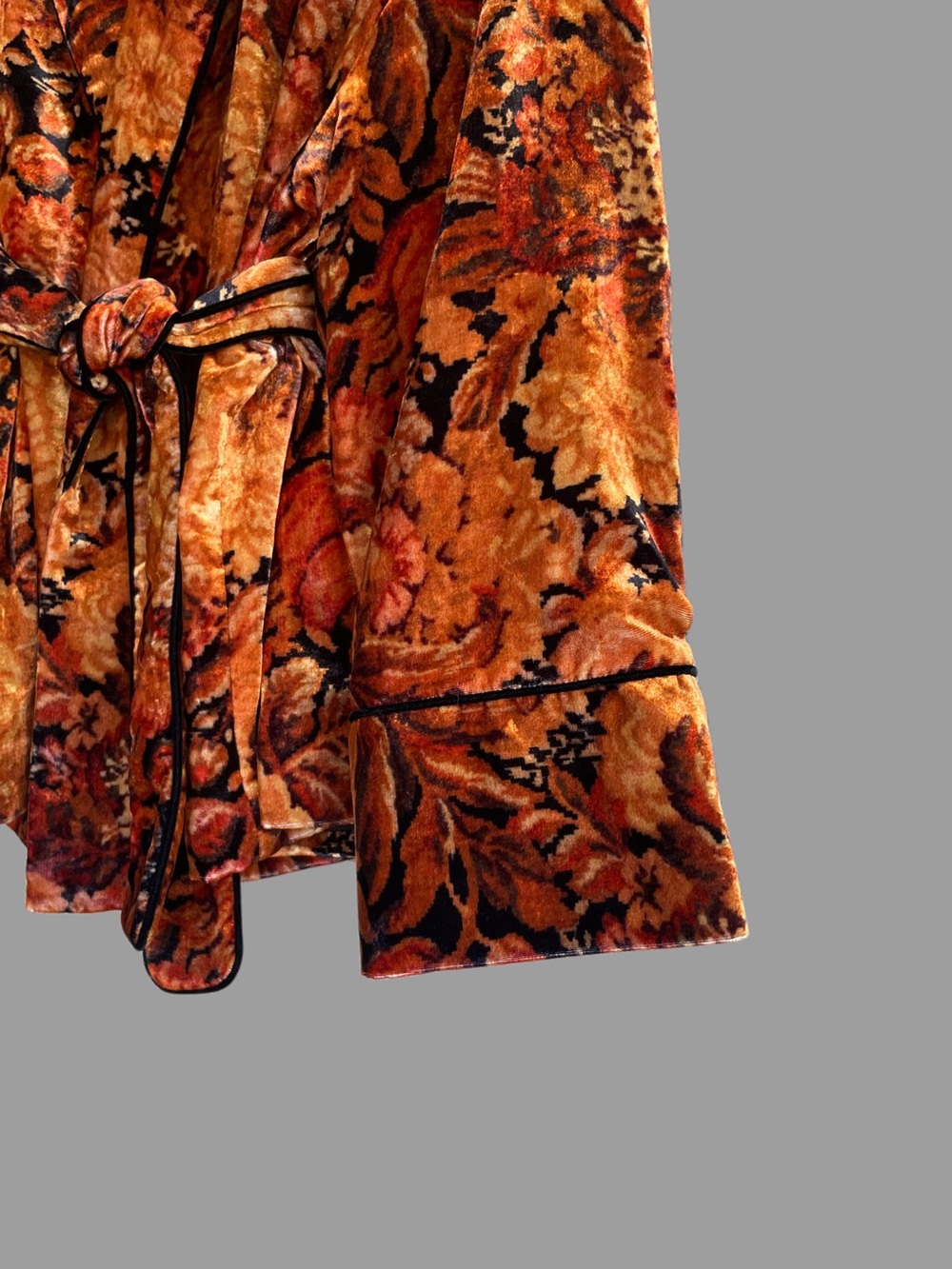SEZANE Orange & Black Fall Floral Belted Velvet Lapels Blazer Gwendal Jacket - Picture 10 of 15